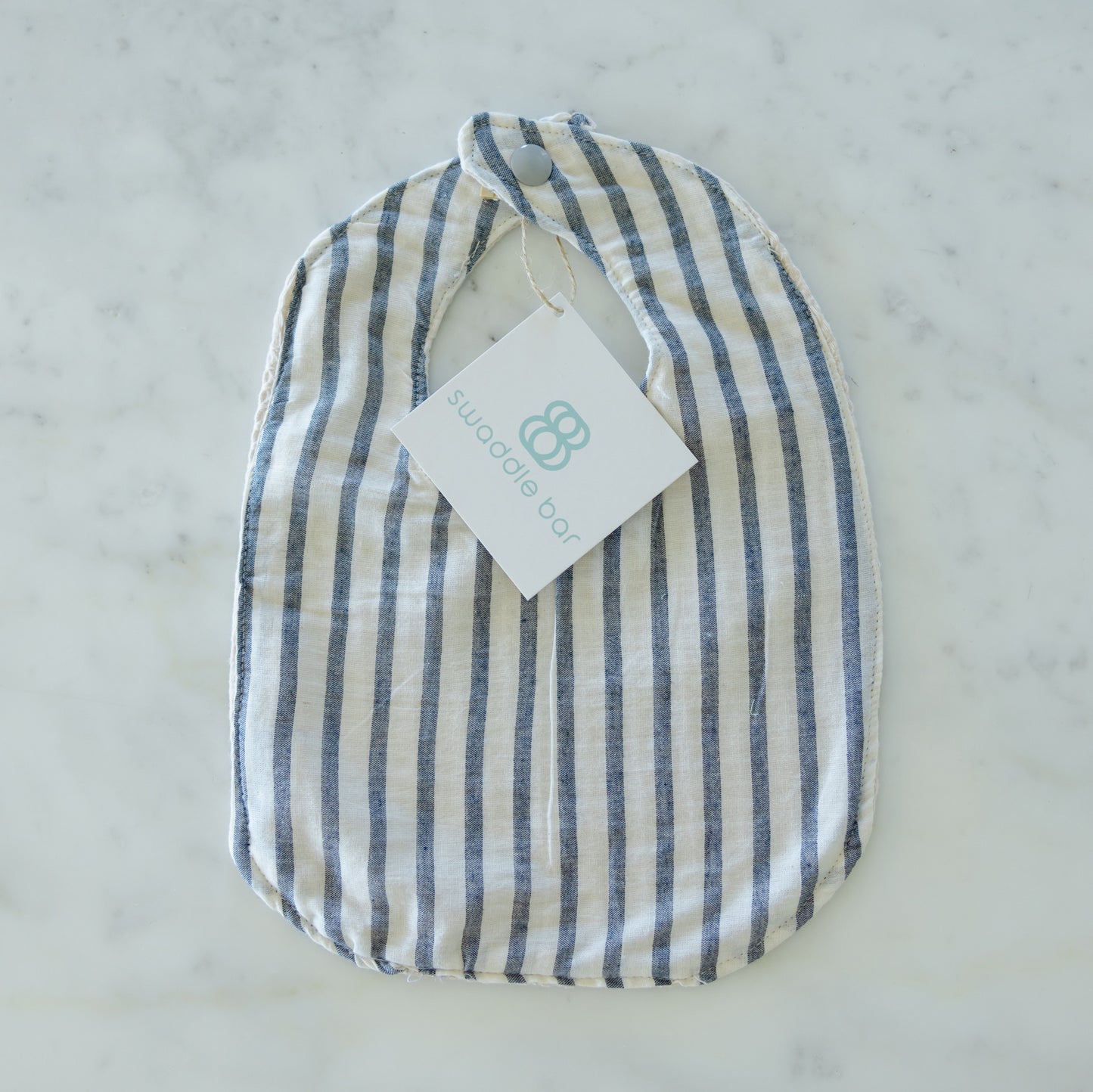 MUSLIN TRADITIONAL BIB: BLUE STRIPE