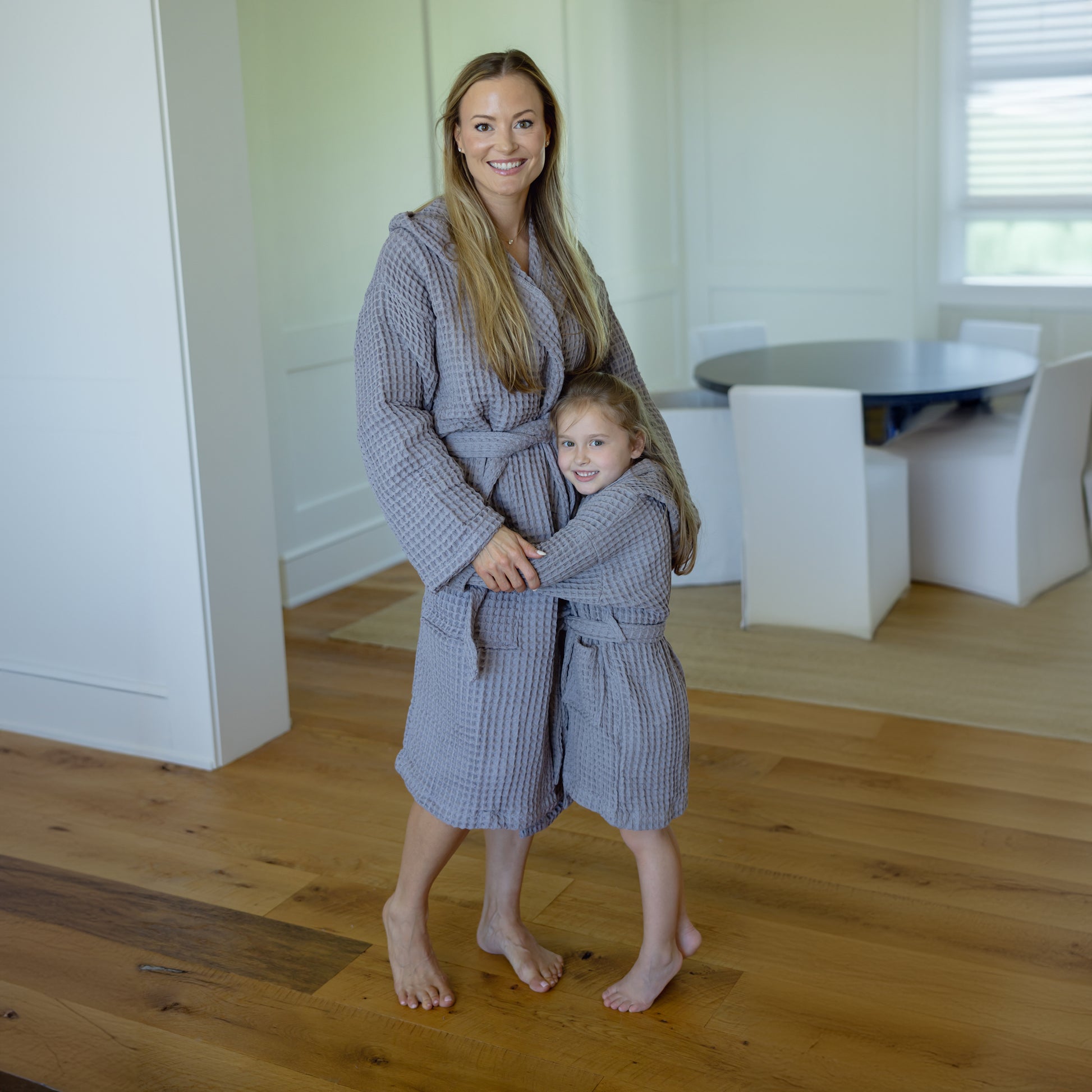 ORGANIC COTTON MOMMY ME ROBE SET: GRAY (2 Robes) adult S/M:child 1-3